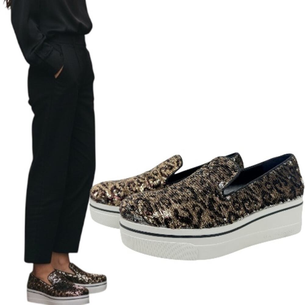 New Stella McCartney Binx Sequins Animal Print Wedge Sneakers Size 41